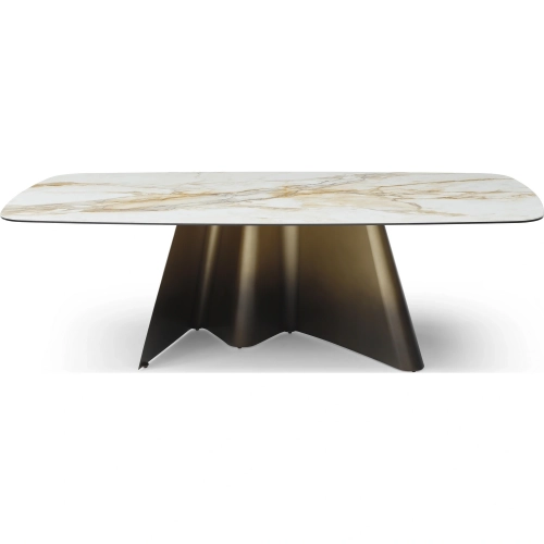 Bastione Dining Table in White Marble Look & Ombre Bronze Gold
